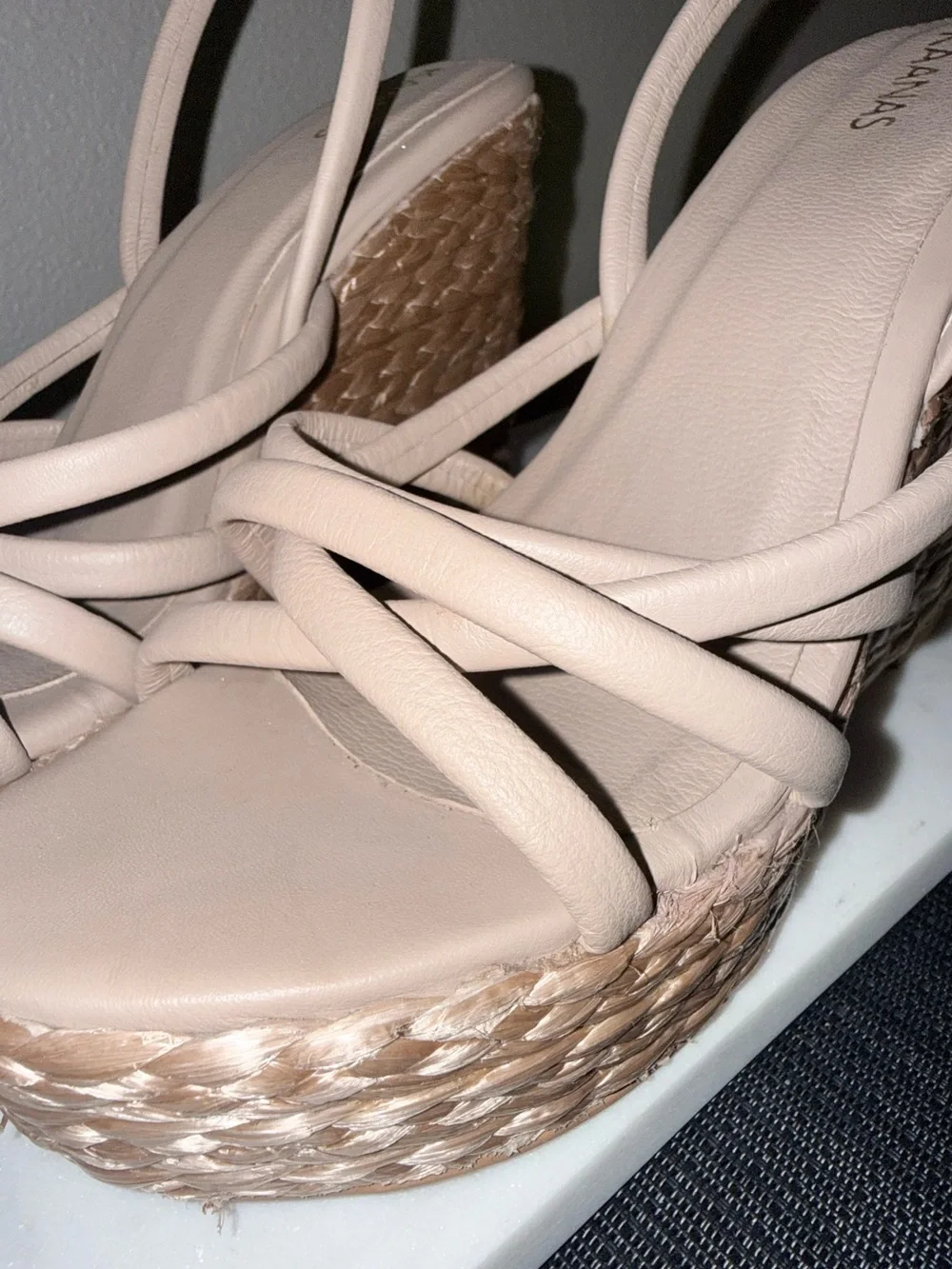 Kaanas Beige Wedge Espadrille Sandals - Women's Size 10
